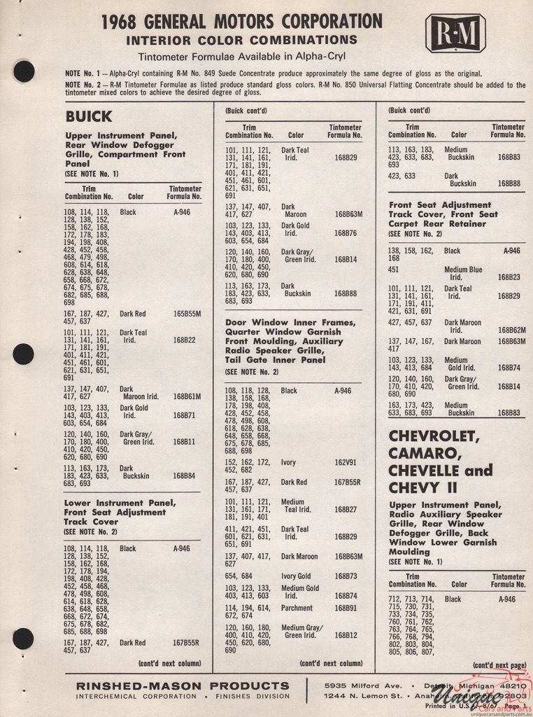 1968 General Motors Paint Charts RM 4